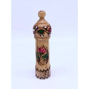 Bulgarian Attar of Rose Perfume Oil Carved Wood Perfume Case